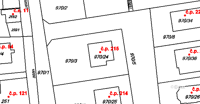 Meclov 215 na parcele st. 970/24 v KÚ Meclov, Katastrální mapa
