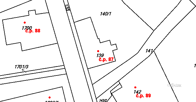 Šenov u Nového Jičína 87 na parcele st. 139 v KÚ Šenov u Nového Jičína, Katastrální mapa