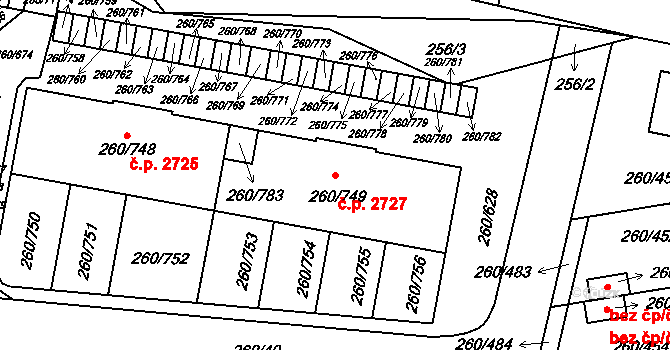 České Budějovice 2 2727, České Budějovice na parcele st. 260/749 v KÚ Haklovy Dvory, Katastrální mapa