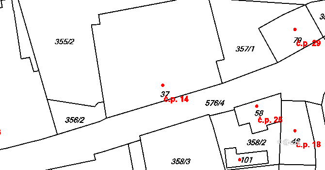 Černice 14, Mojné na parcele st. 37 v KÚ Rájov-Černice, Katastrální mapa
