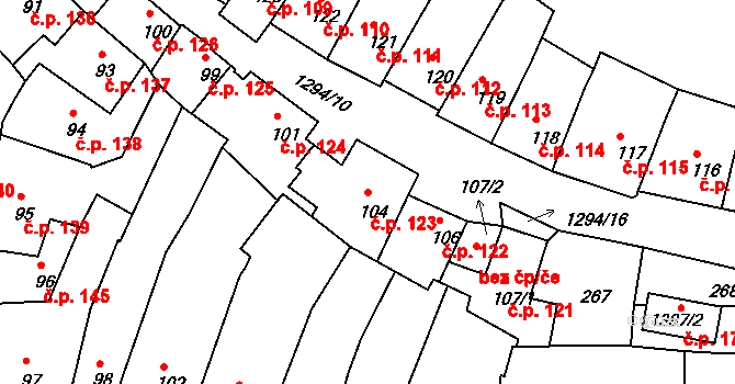 Vnitřní Město 123, Český Krumlov na parcele st. 104 v KÚ Český Krumlov, Katastrální mapa