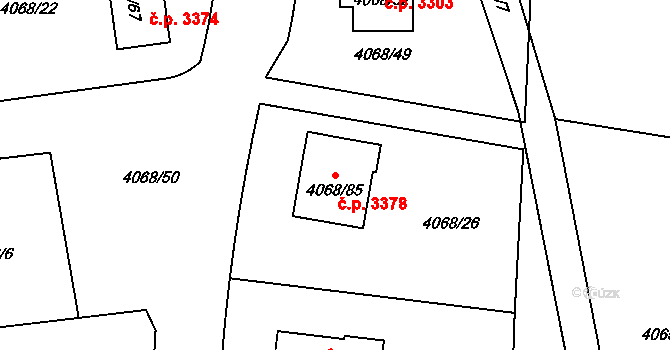 Česká Lípa 3378 na parcele st. 4068/85 v KÚ Česká Lípa, Katastrální mapa
