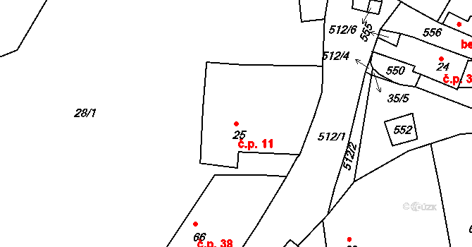 Kloušov 11, Merklín na parcele st. 25 v KÚ Kloušov, Katastrální mapa