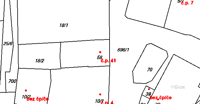 Nečichy 41, Louny na parcele st. 58 v KÚ Nečichy, Katastrální mapa