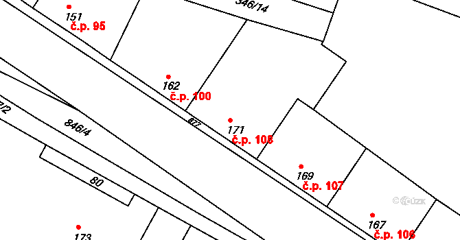 Telce 108, Peruc na parcele st. 171 v KÚ Telce, Katastrální mapa