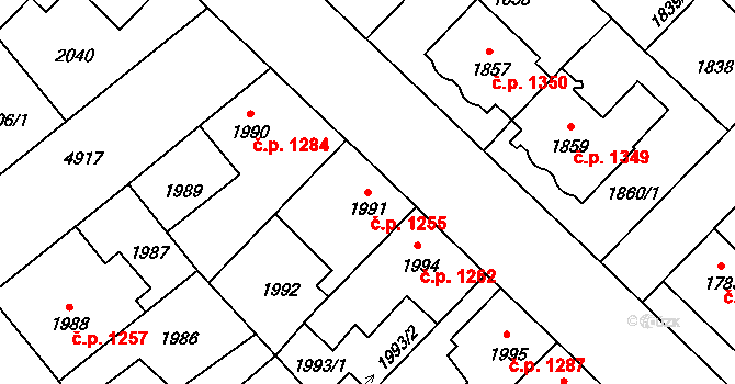 Louny 1255 na parcele st. 1991 v KÚ Louny, Katastrální mapa