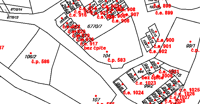 Žatec 583 na parcele st. 104 v KÚ Žatec, Katastrální mapa