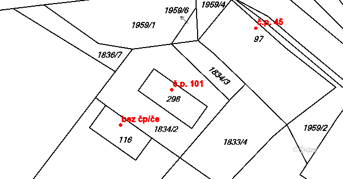 Zvíkov 101 na parcele st. 298 v KÚ Zvíkov u Lišova, Katastrální mapa