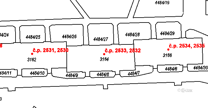 Žatec 2532,2533 na parcele st. 3164 v KÚ Žatec, Katastrální mapa