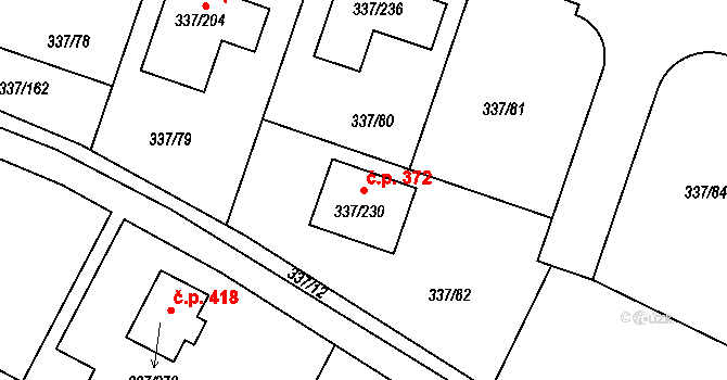 Levín 372, Králův Dvůr na parcele st. 337/230 v KÚ Levín u Berouna, Katastrální mapa