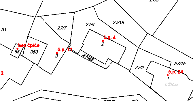Simtany 4, Pohled na parcele st. 2 v KÚ Simtany, Katastrální mapa