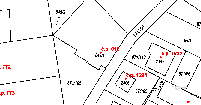 Červený Kostelec 812 na parcele st. 842/1 v KÚ Červený Kostelec, Katastrální mapa