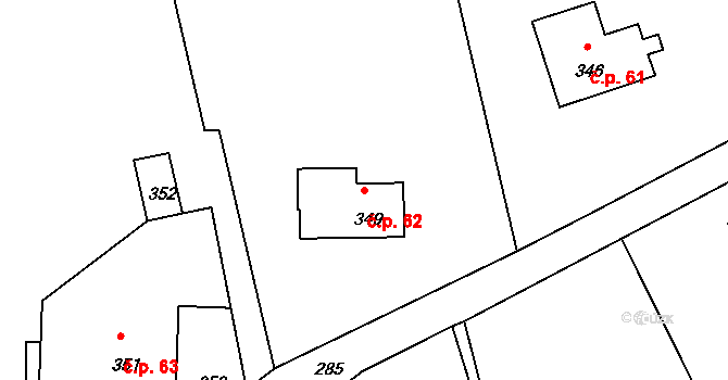 Rybniště 62 na parcele st. 349 v KÚ Rybniště, Katastrální mapa