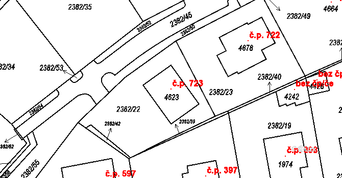 Týnské Předměstí 723, Domažlice na parcele st. 4623 v KÚ Domažlice, Katastrální mapa