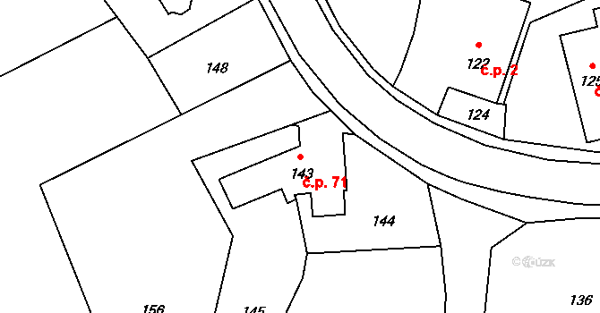Kunčice 71, Bělotín na parcele st. 143 v KÚ Kunčice, Katastrální mapa