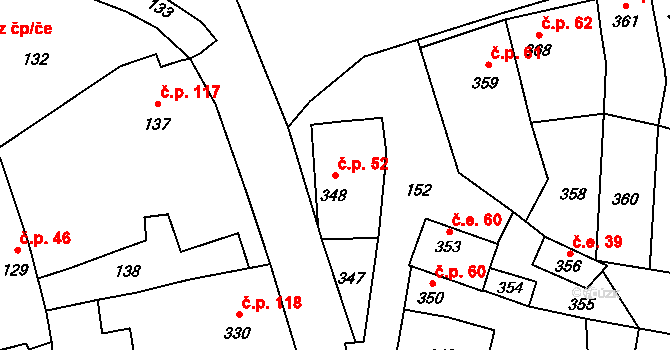 Přerov XII-Žeravice 52, Přerov na parcele st. 348 v KÚ Žeravice, Katastrální mapa