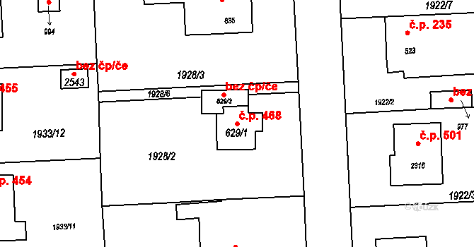 Hranice IV-Drahotuše 468, Hranice na parcele st. 629/1 v KÚ Drahotuše, Katastrální mapa