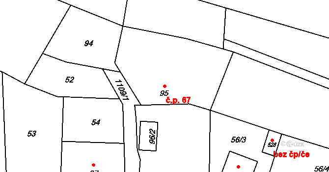 Červené Janovice 67 na parcele st. 95 v KÚ Červené Janovice, Katastrální mapa
