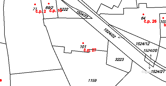 Holšice 27, Chabeřice na parcele st. 101 v KÚ Chabeřice, Katastrální mapa