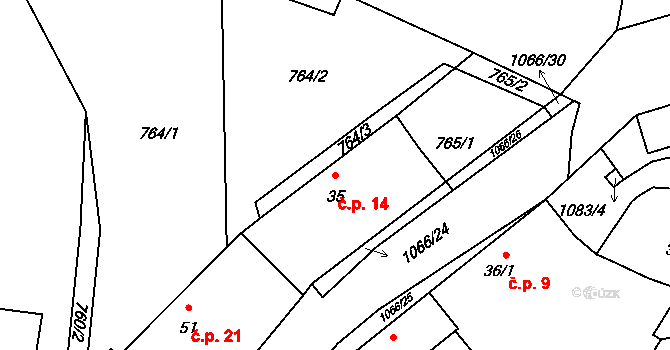 Jelmo 14, Libníč na parcele st. 35 v KÚ Jelmo, Katastrální mapa