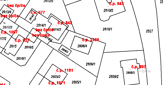 Bolevec 2336, Plzeň na parcele st. 2606/4 v KÚ Bolevec, Katastrální mapa