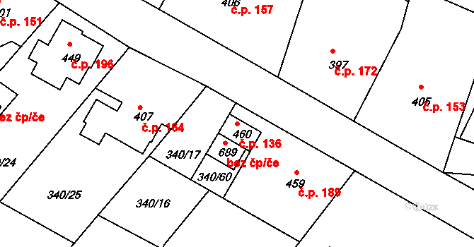 Držkov 136 na parcele st. 460 v KÚ Držkov, Katastrální mapa