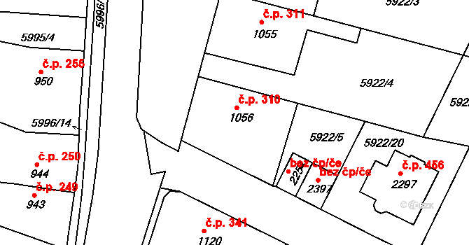 Telč-Štěpnice 310, Telč na parcele st. 1056 v KÚ Telč, Katastrální mapa