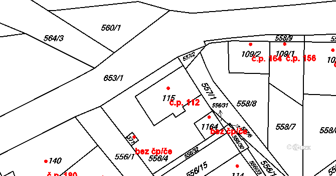Vrané nad Vltavou 112 na parcele st. 115 v KÚ Vrané nad Vltavou, Katastrální mapa