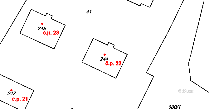 Hospozín 22 na parcele st. 244 v KÚ Hospozín, Katastrální mapa