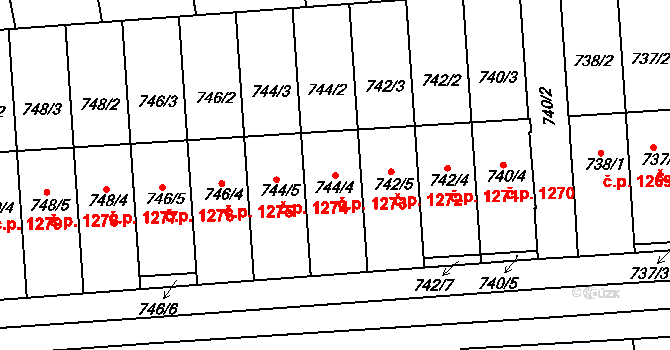 Slavkov u Brna 1273 na parcele st. 744/4 v KÚ Slavkov u Brna, Katastrální mapa
