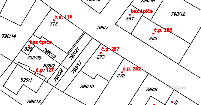 Cerhenice 257 na parcele st. 273 v KÚ Cerhenice, Katastrální mapa