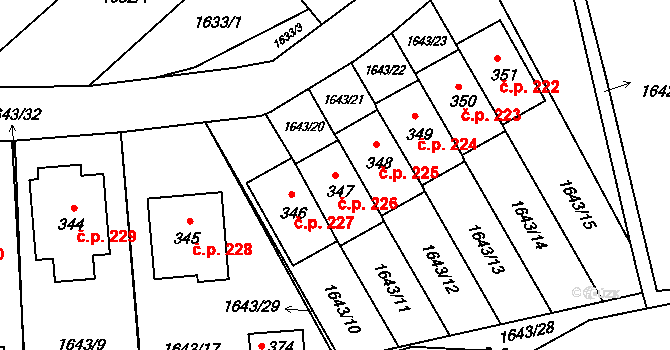 Břilice 226, Třeboň na parcele st. 347 v KÚ Břilice, Katastrální mapa