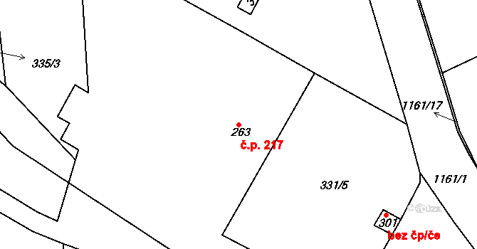Cerhovice 217 na parcele st. 263 v KÚ Cerhovice, Katastrální mapa