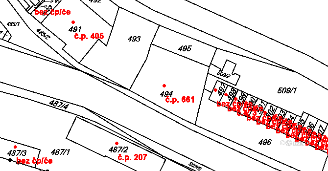 Děčín IV-Podmokly 661, Děčín na parcele st. 494 v KÚ Podmokly, Katastrální mapa