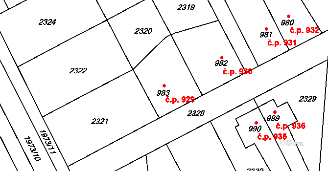 Třebechovice pod Orebem 929 na parcele st. 983 v KÚ Třebechovice pod Orebem, Katastrální mapa