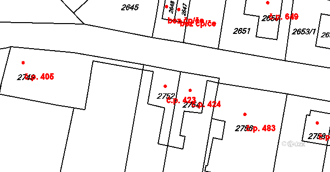 Mimoň I 423, Mimoň na parcele st. 2752 v KÚ Mimoň, Katastrální mapa