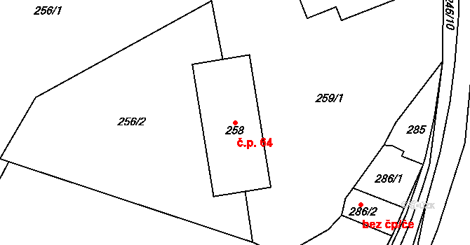 Jilemnice 64 na parcele st. 258 v KÚ Jilemnice, Katastrální mapa