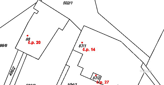 Malechovice 14, Libošovice na parcele st. 87/1 v KÚ Malechovice, Katastrální mapa