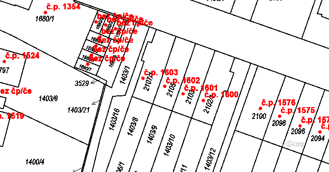 Hořice 1602 na parcele st. 2105 v KÚ Hořice v Podkrkonoší, Katastrální mapa