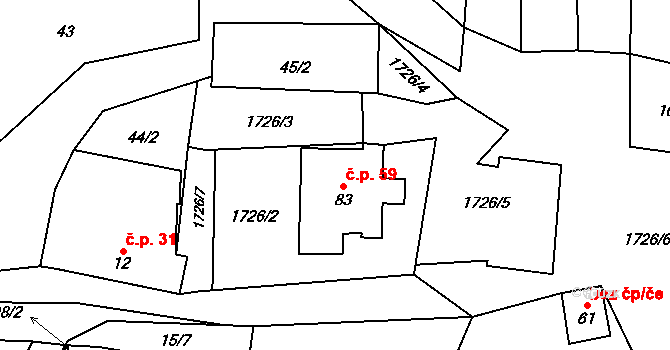 Pořežany 59, Žimutice na parcele st. 83 v KÚ Pořežany, Katastrální mapa
