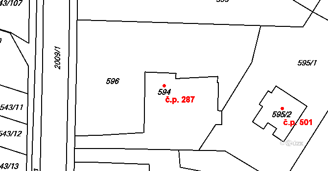 Petrovice u Karviné 287 na parcele st. 594 v KÚ Petrovice u Karviné, Katastrální mapa