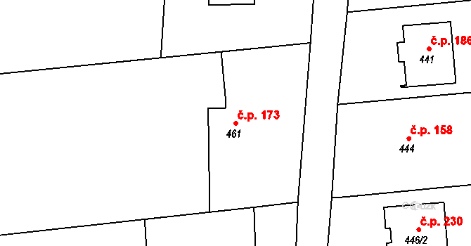 Závada 173, Petrovice u Karviné na parcele st. 461 v KÚ Závada nad Olší, Katastrální mapa