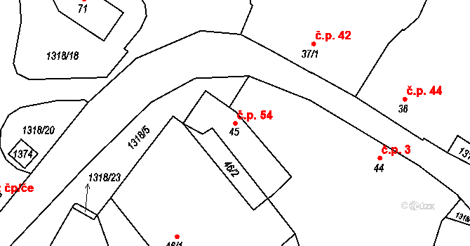 Kozlov 54, Střelské Hoštice na parcele st. 45 v KÚ Kozlov nad Otavou, Katastrální mapa