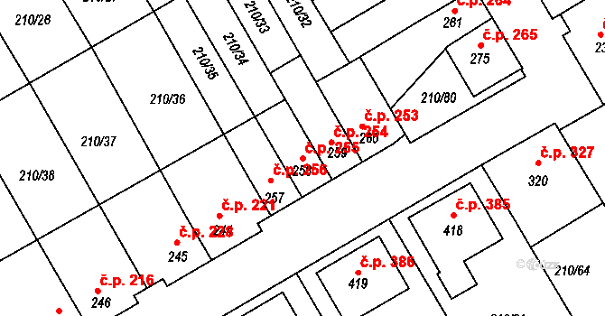 Stařeč 255 na parcele st. 258 v KÚ Stařeč, Katastrální mapa