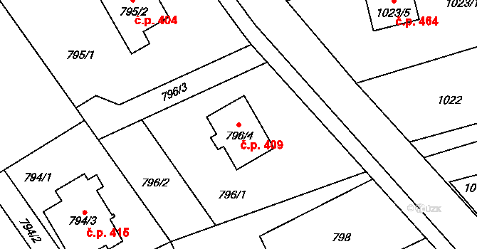 Záblatí 409, Bohumín na parcele st. 796/4 v KÚ Záblatí u Bohumína, Katastrální mapa
