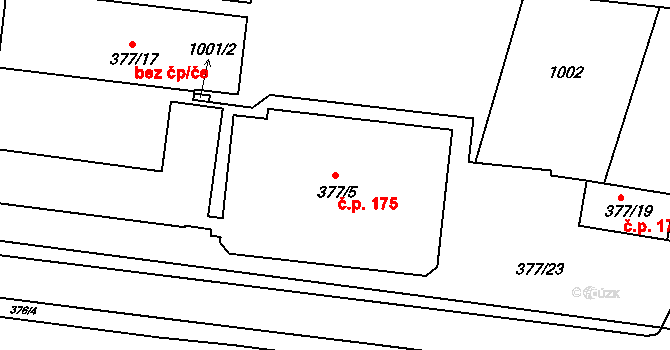 Chvalovice 175 na parcele st. 377/5 v KÚ Chvalovice, Katastrální mapa