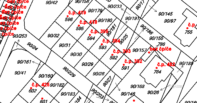 Dobroměřice 394 na parcele st. 593 v KÚ Dobroměřice, Katastrální mapa