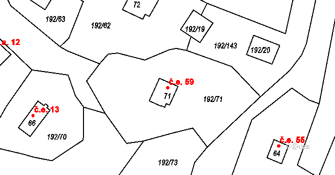 Mradice 59, Postoloprty na parcele st. 71 v KÚ Mradice, Katastrální mapa