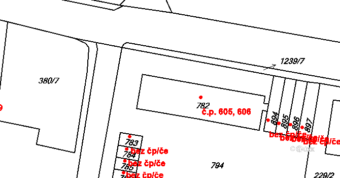 Benešov nad Ploučnicí 605,606 na parcele st. 782 v KÚ Benešov nad Ploučnicí, Katastrální mapa