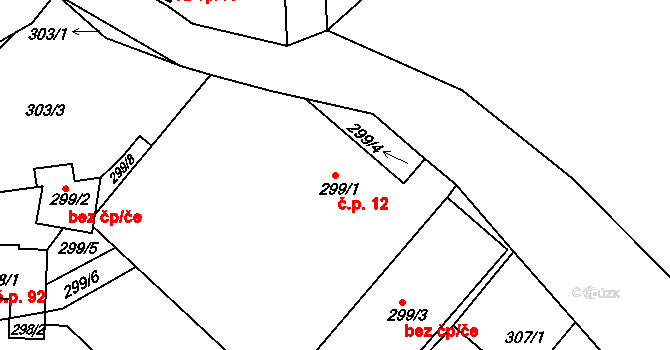 Prosetice 12, Teplice na parcele st. 299/1 v KÚ Prosetice, Katastrální mapa